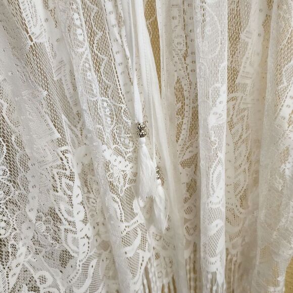 Women’s One Size Lace Swimsuit CoverUp Kimono White New Sheer Mesh Fringed Midi - Picture 8 of 11